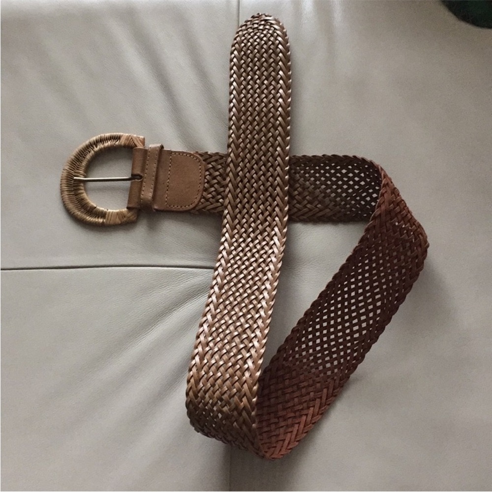 Elegant Genuine Leather Tan Woven Belt : Brand New
